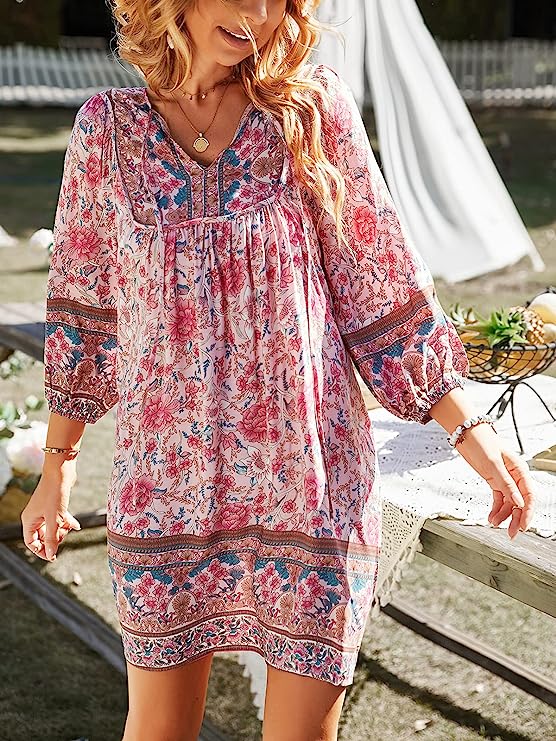 TEMOFON Women's Wrap Dresses Bohemian Floral Printed Summer Casual